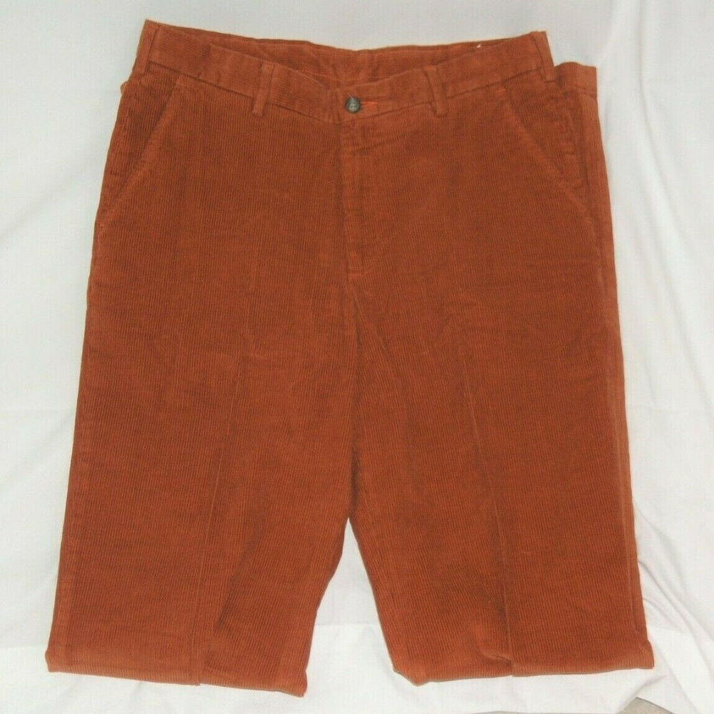 Tom James Orange Flat Front Corduroy Pants Size 32
